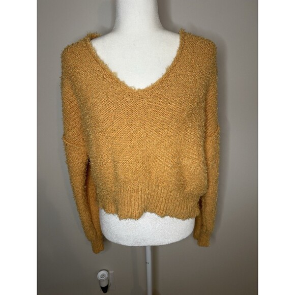 We The Free People - Princess V Neck Fuzzy Sweater Small Orange #1241 - Picture 1 of 8